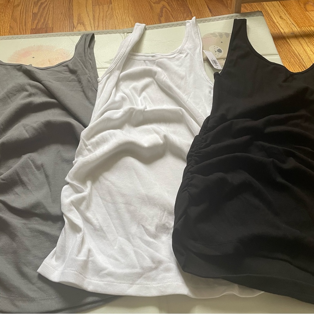 Old Navy Women's Maternity Trio Tank Tops in Black, White, and Gray